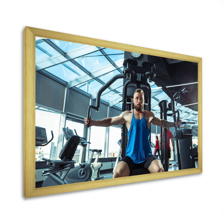 Caucasian Doing Strength Exercises - Aerobic &amp; Bodybuilding Canvas Wall Art