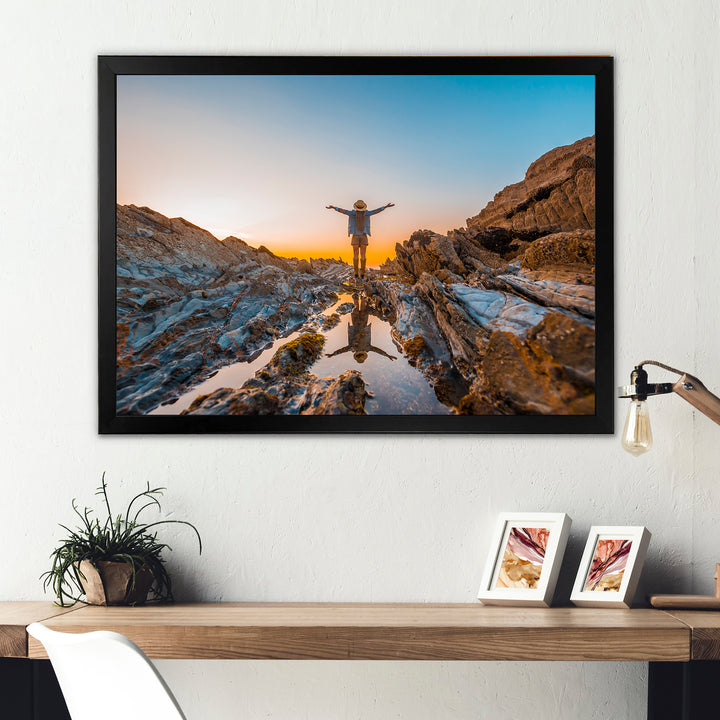 Woman Enjoying Coast Basque Sunset - Aerobic &amp; Bodybuilding Canvas Wall Art
