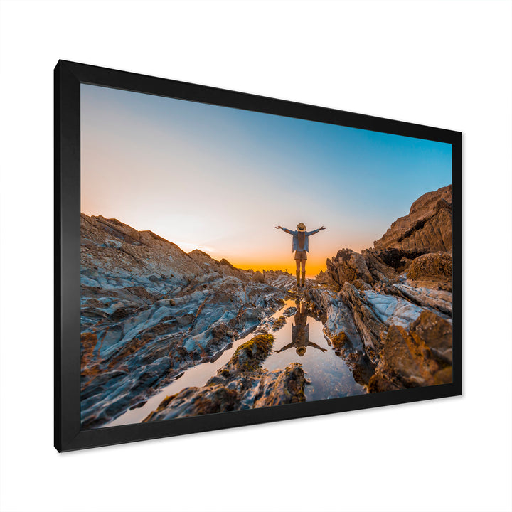 Woman Enjoying Coast Basque Sunset - Aerobic &amp; Bodybuilding Canvas Wall Art