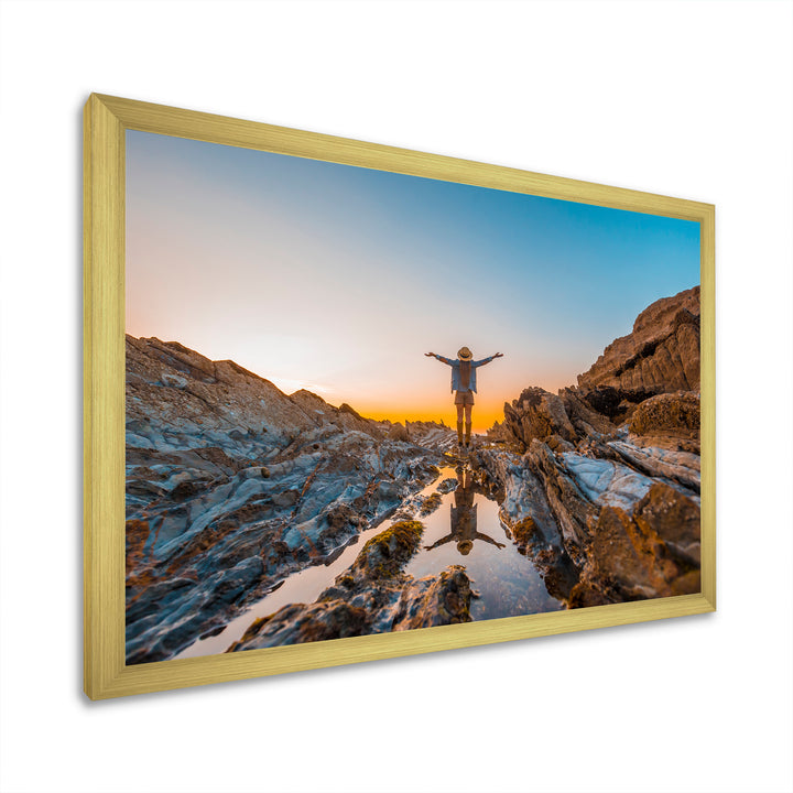 Woman Enjoying Coast Basque Sunset - Aerobic &amp; Bodybuilding Canvas Wall Art