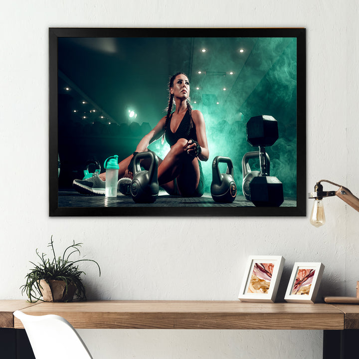 Female Athlete With Dumbbells - Aerobic &amp; Bodybuilding Canvas Wall Art