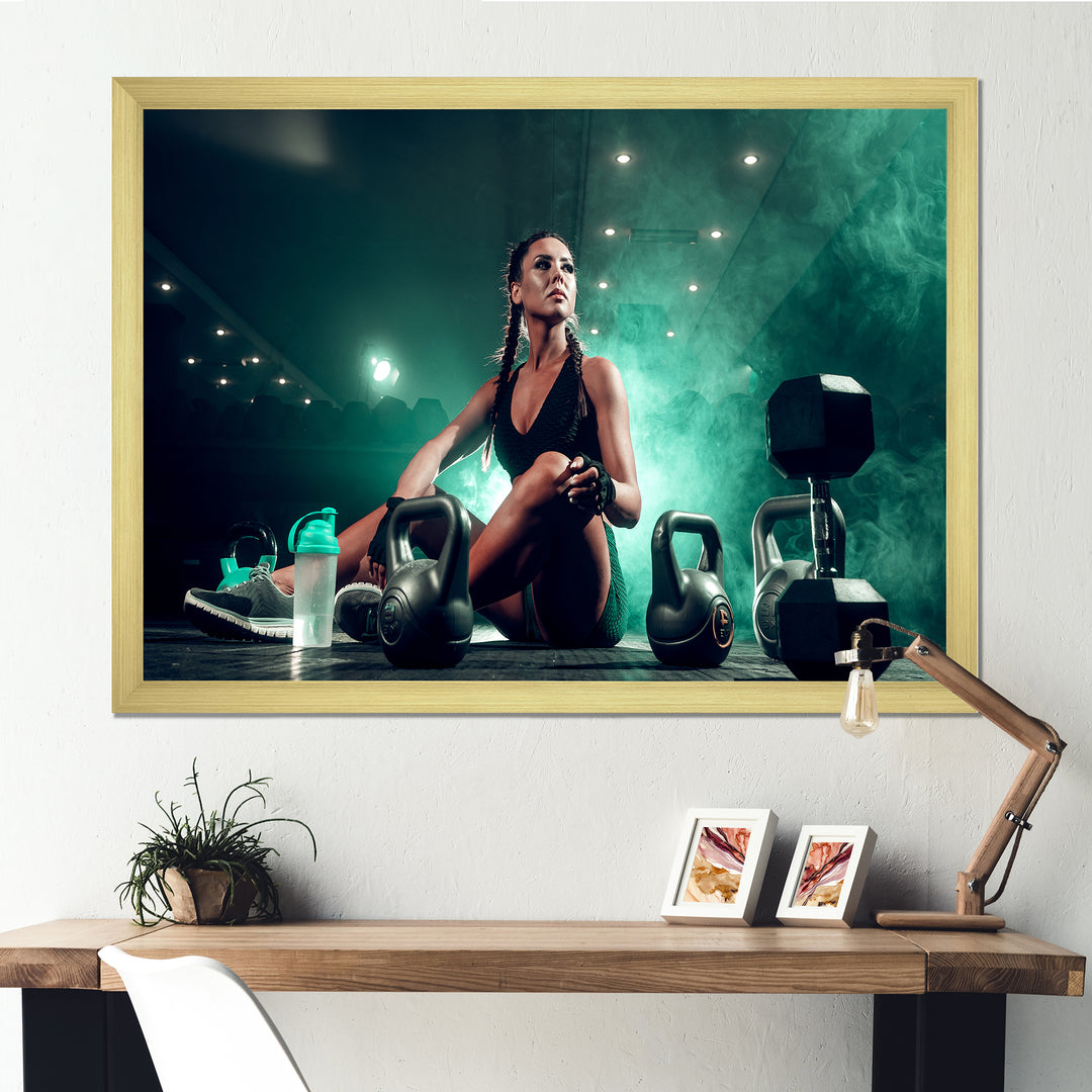 Female Athlete With Dumbbells - Aerobic &amp; Bodybuilding Canvas Wall Art