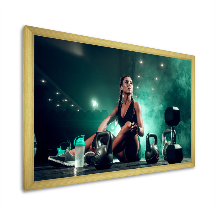 Female Athlete With Dumbbells - Aerobic &amp; Bodybuilding Canvas Wall Art