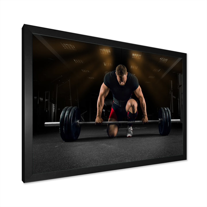 Athlete On Knee Preparing Make Deadlift - Aerobic &amp; Bodybuilding Canvas Wall Art