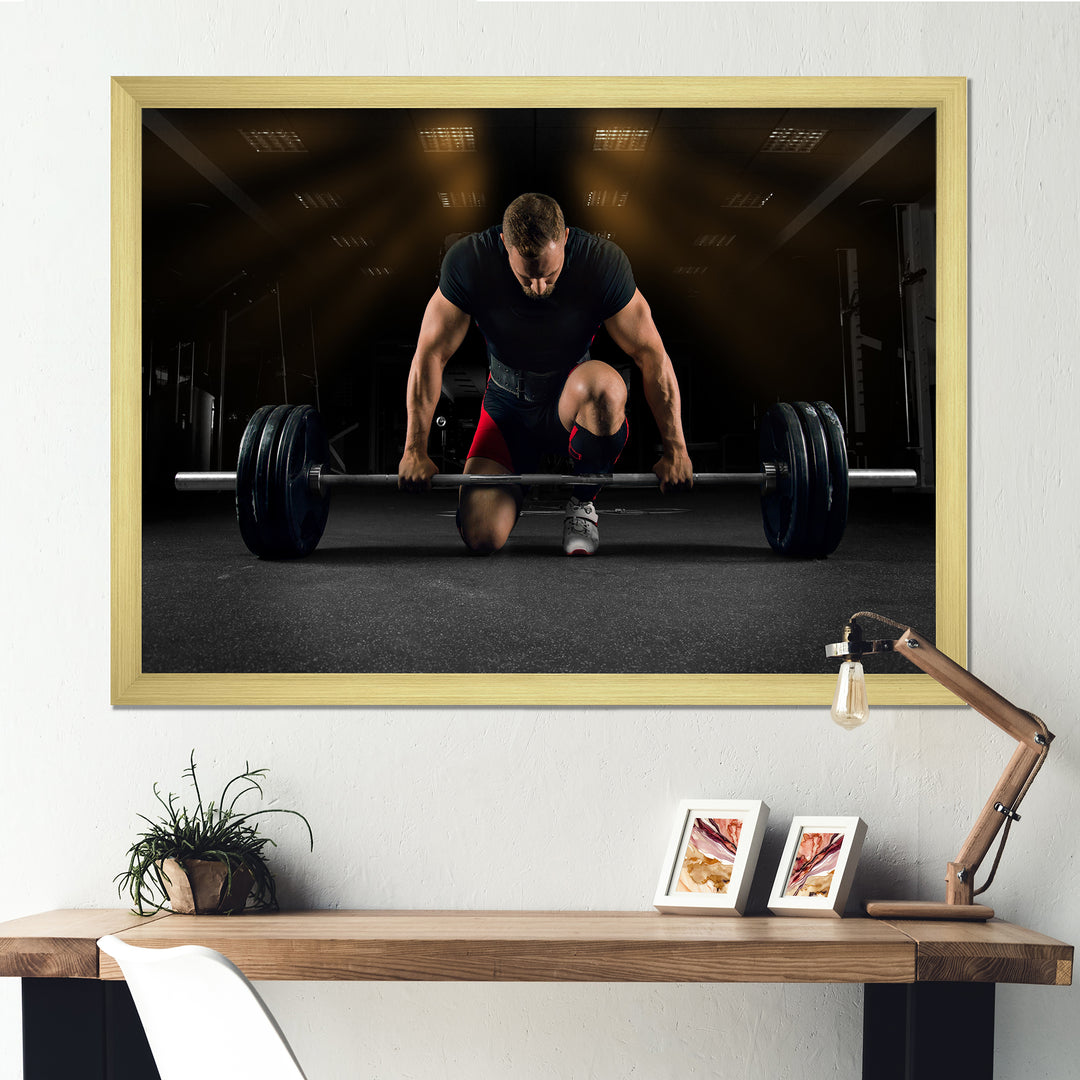 Athlete On Knee Preparing Make Deadlift - Aerobic &amp; Bodybuilding Canvas Wall Art