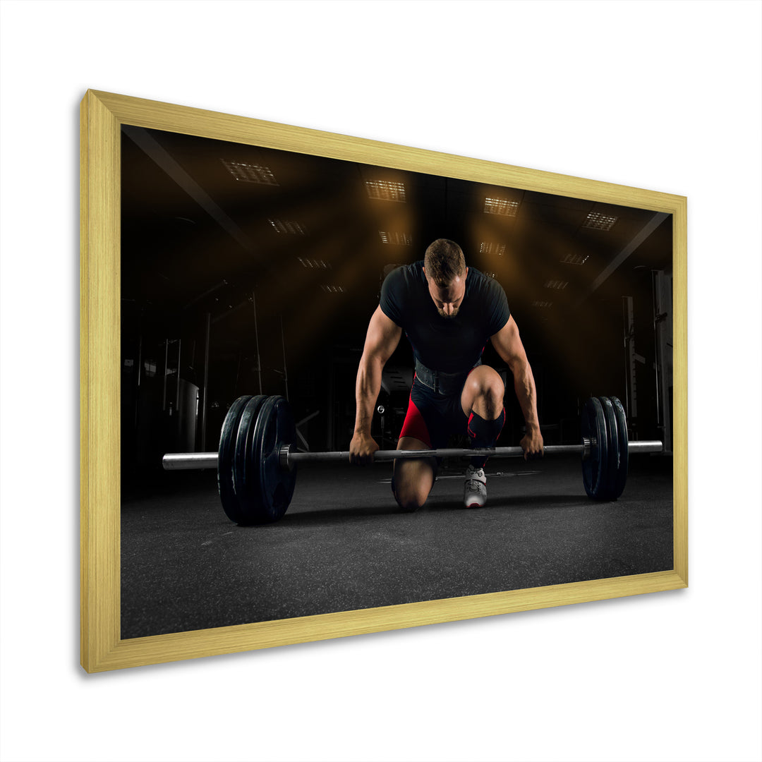Athlete On Knee Preparing Make Deadlift - Aerobic &amp; Bodybuilding Canvas Wall Art