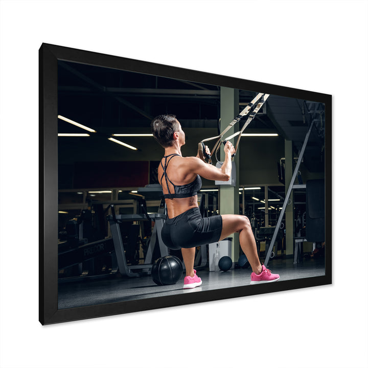 Athletic Woman Working Out With TRX Suspension Strips - Aerobic &amp; Bodybuilding Canvas Wall Art