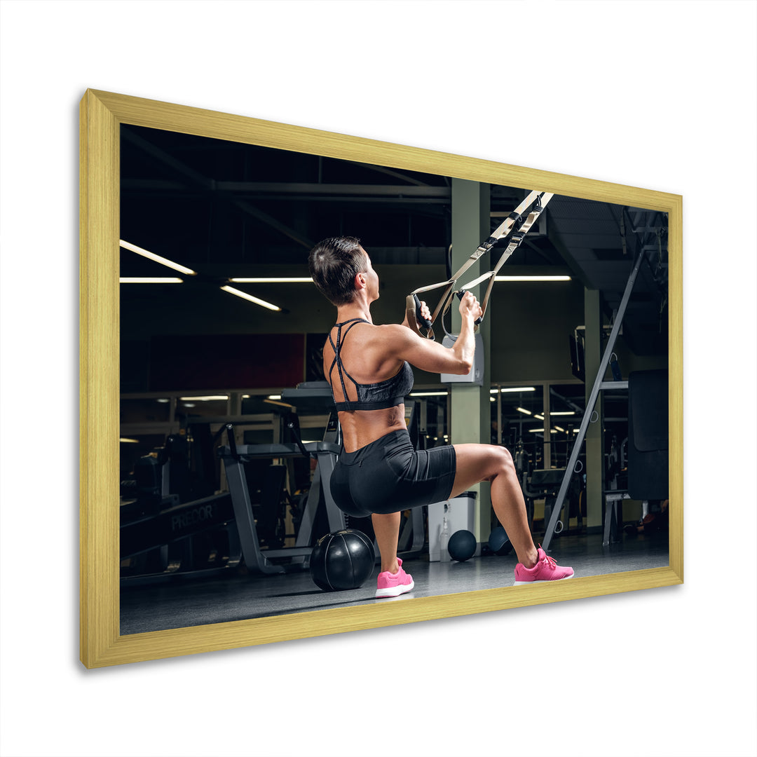Athletic Woman Working Out With TRX Suspension Strips - Aerobic &amp; Bodybuilding Canvas Wall Art