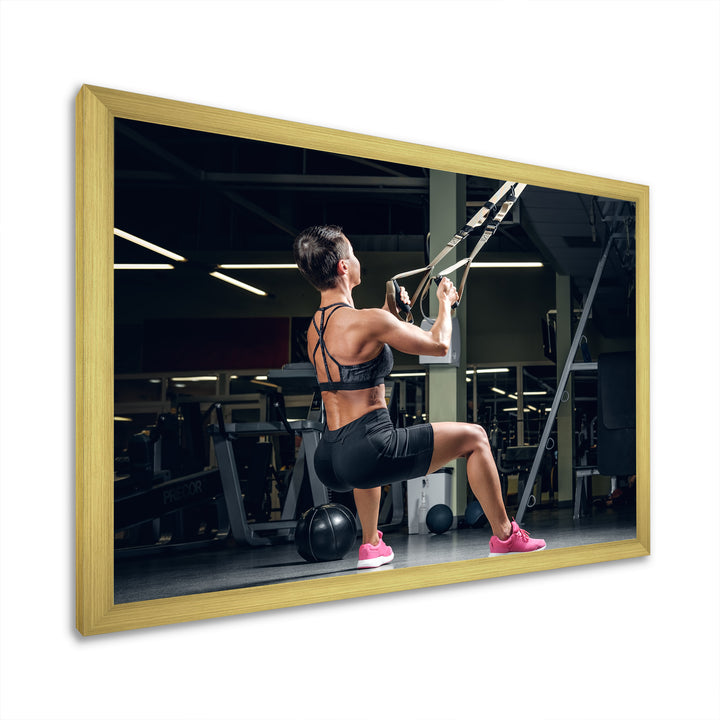 Athletic Woman Working Out With TRX Suspension Strips - Aerobic &amp; Bodybuilding Canvas Wall Art