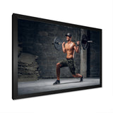Man Is Doing Lunge With Barbell - Aerobic & Bodybuilding Canvas Wall Art