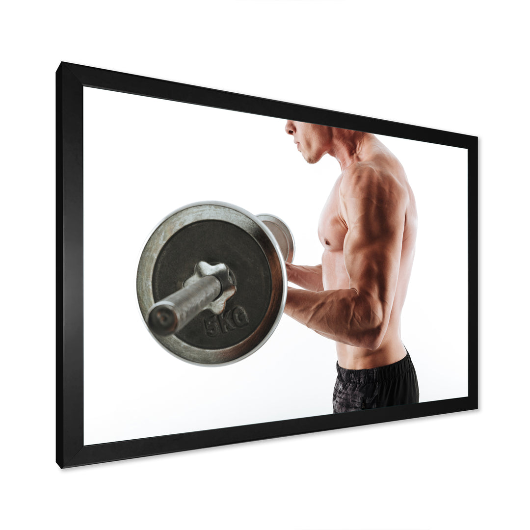 Sports Man Workout With Barbell - Aerobic &amp; Bodybuilding Canvas Wall Art