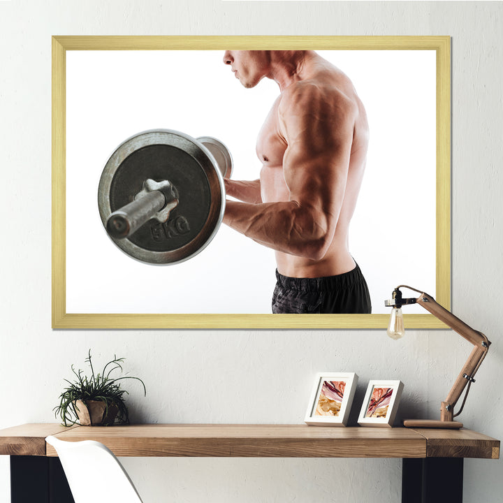 Sports Man Workout With Barbell - Aerobic &amp; Bodybuilding Canvas Wall Art