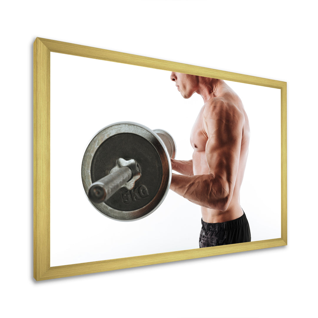 Sports Man Workout With Barbell - Aerobic &amp; Bodybuilding Canvas Wall Art