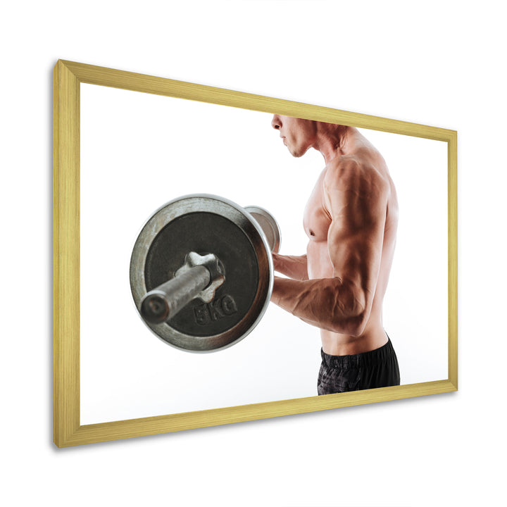 Sports Man Workout With Barbell - Aerobic &amp; Bodybuilding Canvas Wall Art