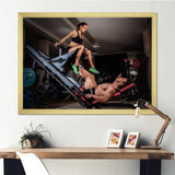 Man Doing Leg Presses With His Trainer - Aerobic & Bodybuilding Canvas Wall Art