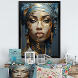 Blue And Gold African Woman Portrait - Landscapes Canvas Wall Art