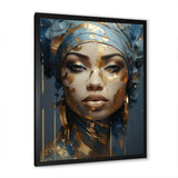 Blue And Gold African Woman Portrait - Landscapes Canvas Wall Art