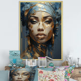 Blue And Gold African Woman Portrait - Landscapes Canvas Wall Art