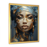 Blue And Gold African Woman Portrait - Landscapes Canvas Wall Art