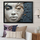 Blue And Beige African Woman Collage - Landscapes Canvas Wall Art