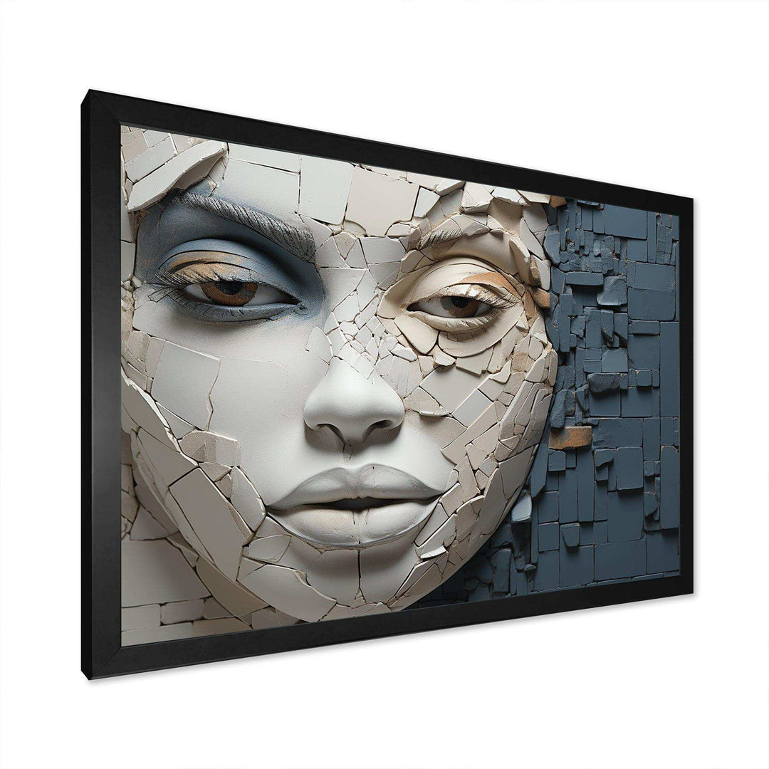 Blue And Beige African Woman Collage - Landscapes Canvas Wall Art