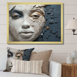 Blue And Beige African Woman Collage - Landscapes Canvas Wall Art