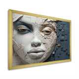 Blue And Beige African Woman Collage - Landscapes Canvas Wall Art