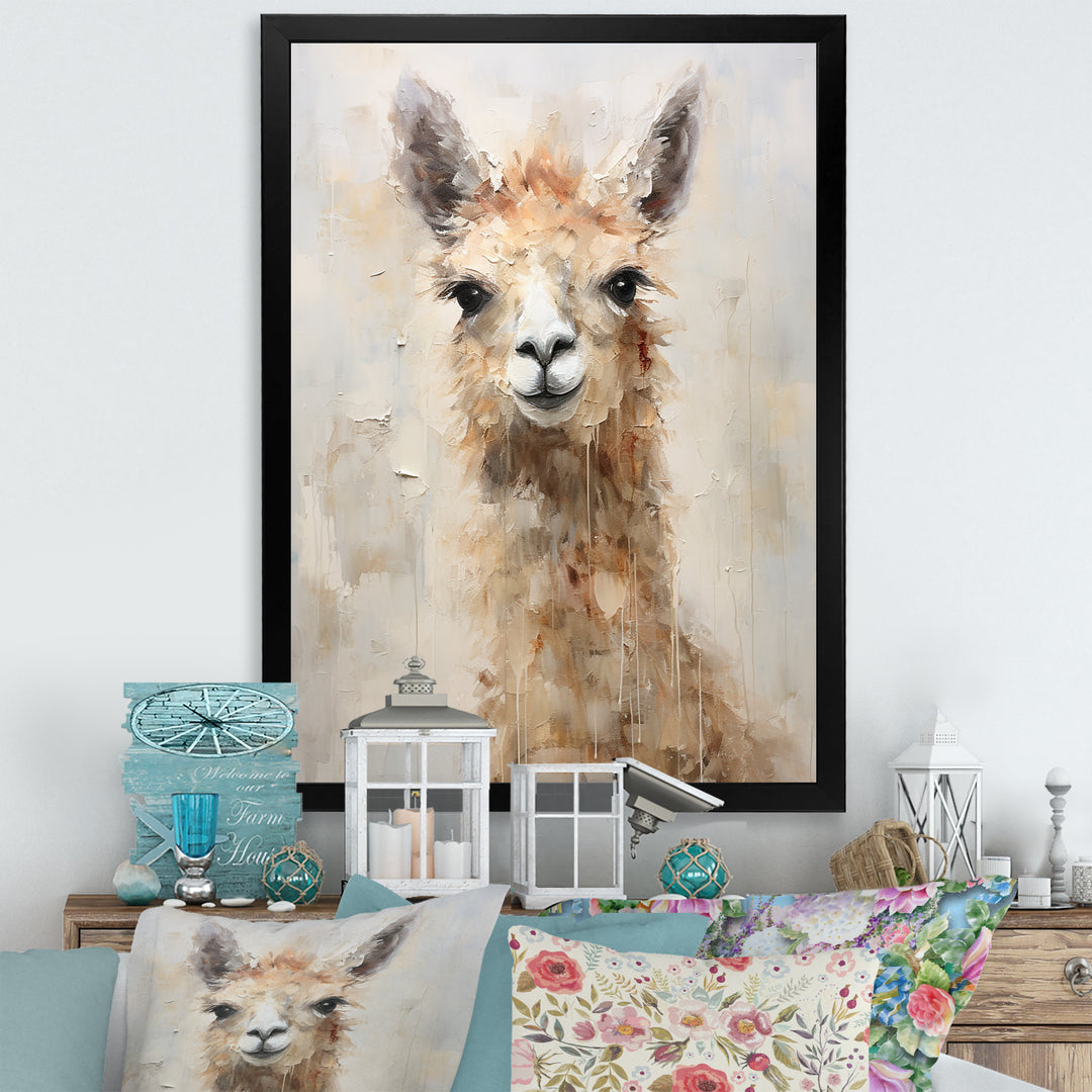 Minimalism Grunge Alpaca Portrait - Beige Alpaca Wall Art