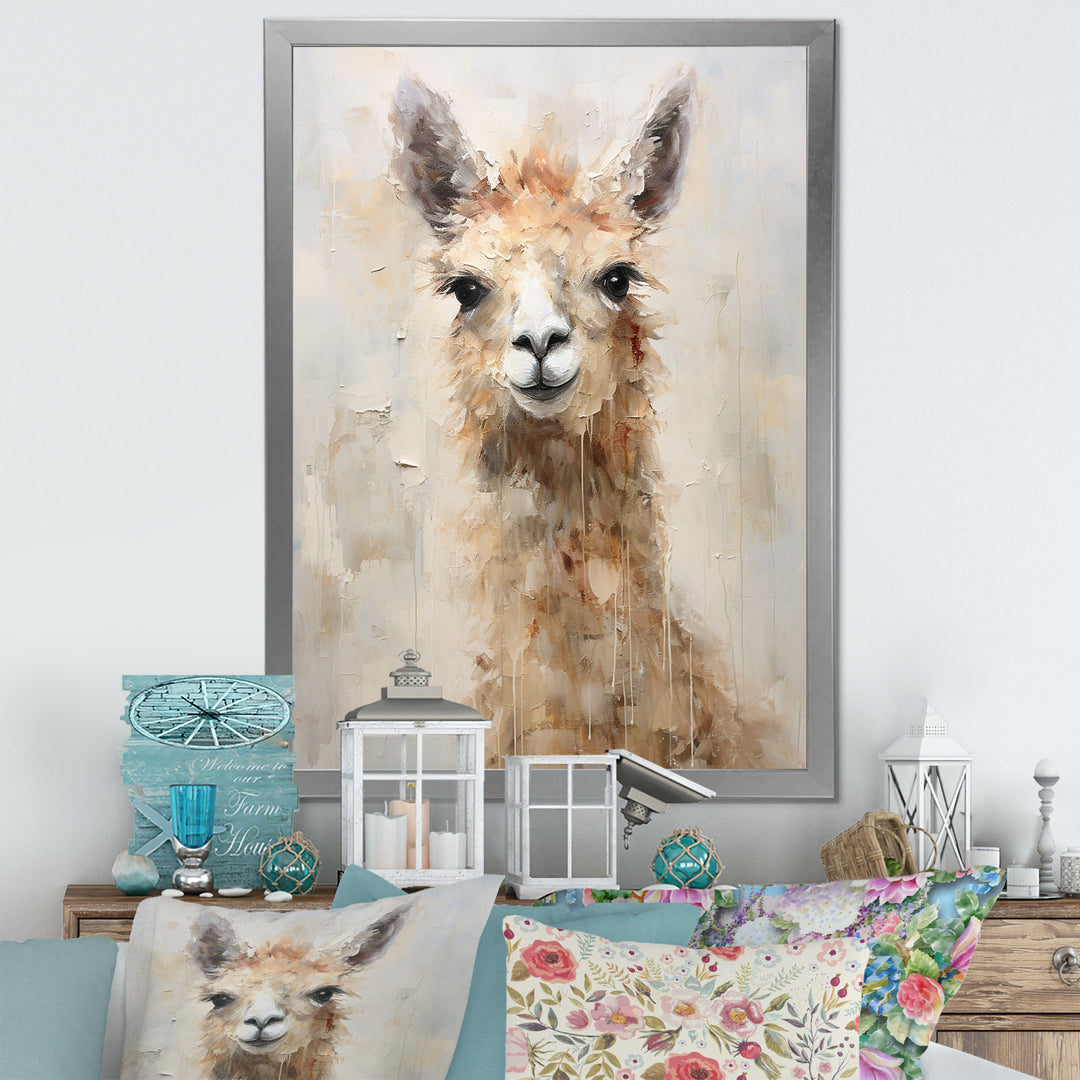 Minimalism Grunge Alpaca Portrait - Beige Alpaca Wall Art