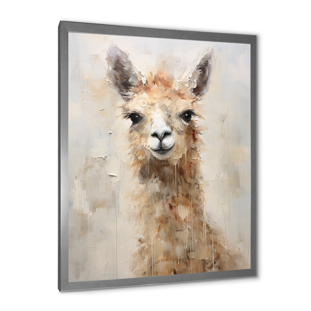 Minimalism Grunge Alpaca Portrait - Beige Alpaca Wall Art