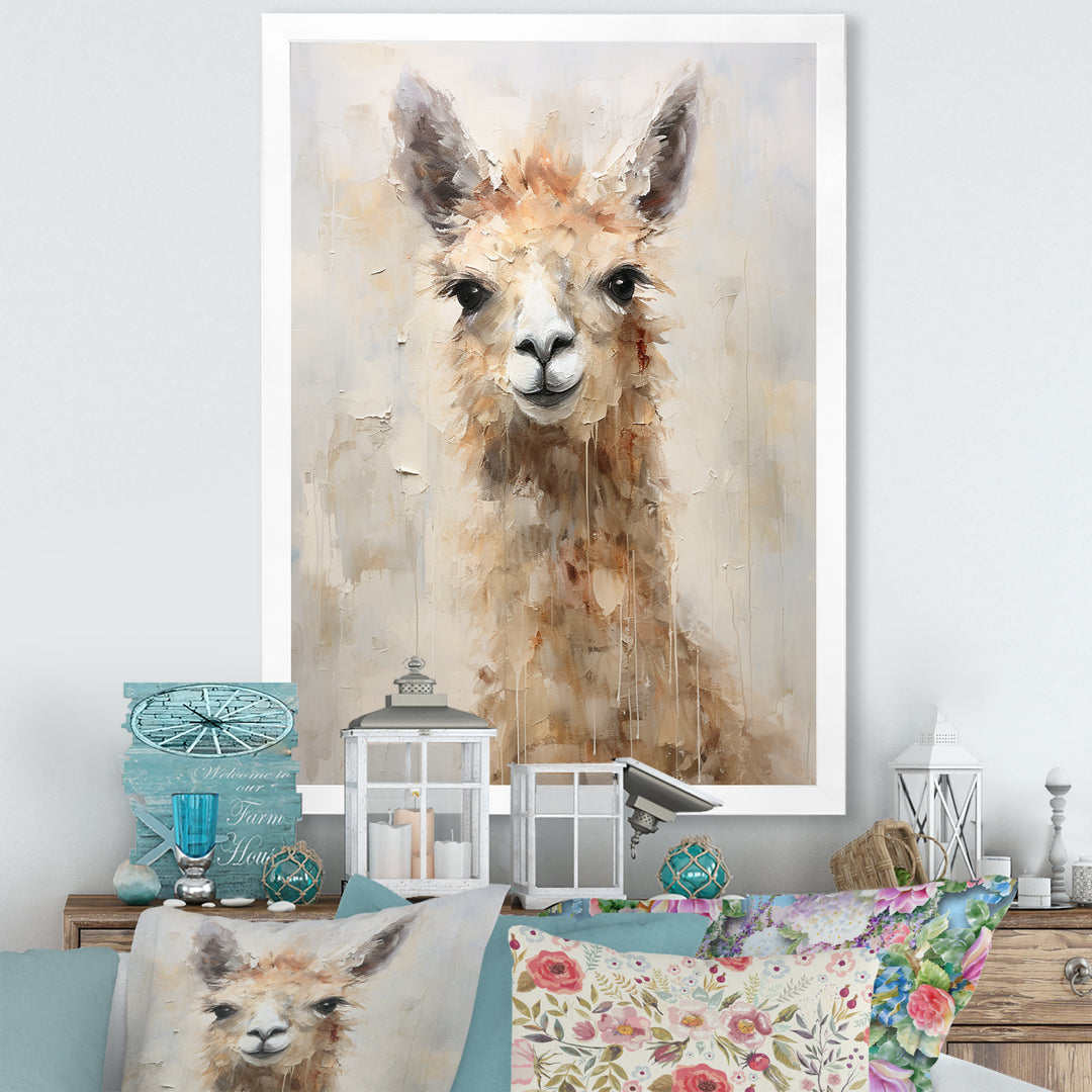 Minimalism Grunge Alpaca Portrait - Beige Alpaca Wall Art