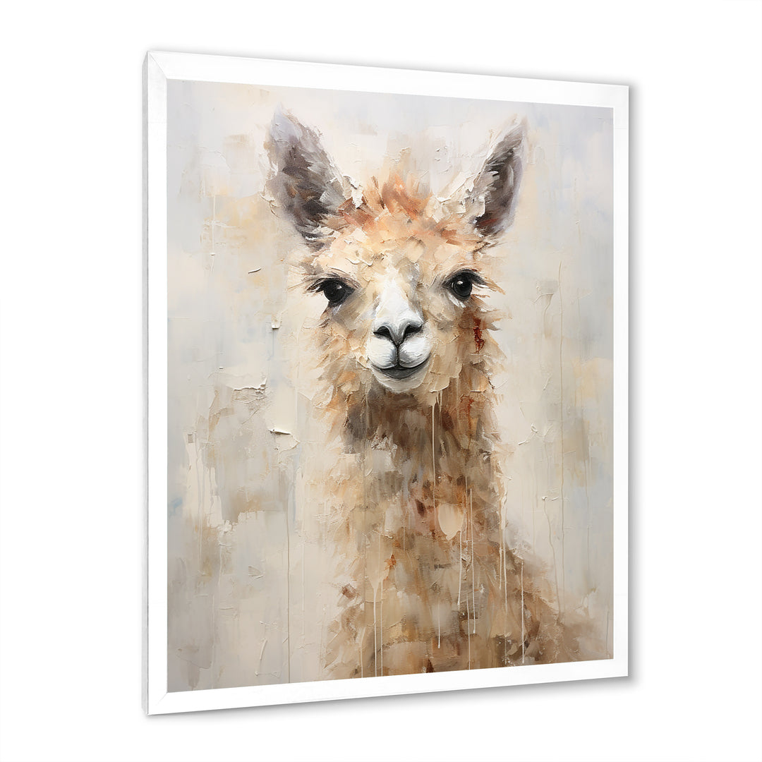 Minimalism Grunge Alpaca Portrait - Beige Alpaca Wall Art