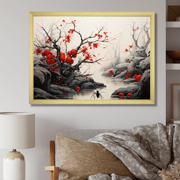 Flamenco Foragers Red Floral - Ant Living Room Wall Art