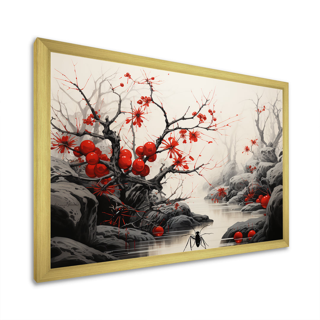 Flamenco Foragers Red Floral - Ant Living Room Wall Art