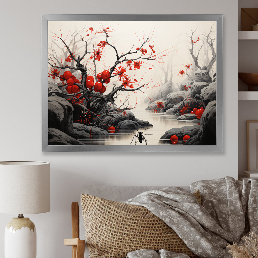 Flamenco Foragers Red Floral - Ant Living Room Wall Art