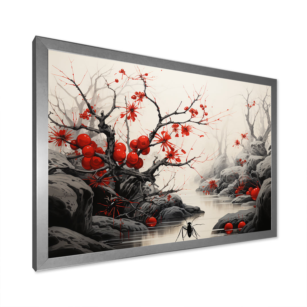 Flamenco Foragers Red Floral - Ant Living Room Wall Art