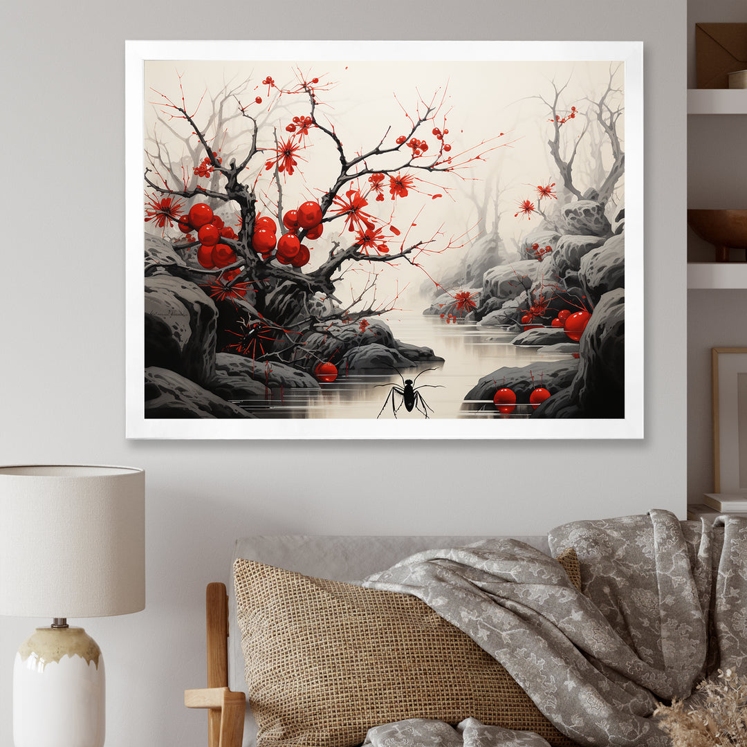 Flamenco Foragers Red Floral - Ant Living Room Wall Art