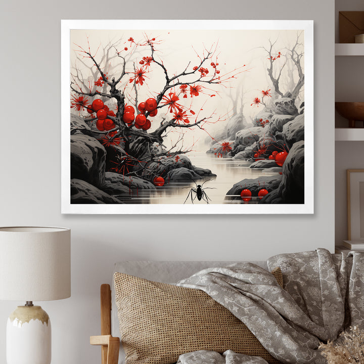 Flamenco Foragers Red Floral - Ant Living Room Wall Art