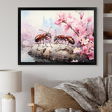 Pastel Gatherers Red Ants Pink Blossoms - Ant Wall Art Prints