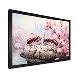 Pastel Gatherers Red Ants Pink Blossoms - Ant Wall Art Prints