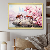 Pastel Gatherers Red Ants Pink Blossoms - Ant Wall Art Prints