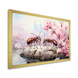 Pastel Gatherers Red Ants Pink Blossoms - Ant Wall Art Prints