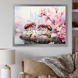 Pastel Gatherers Red Ants Pink Blossoms - Ant Wall Art Prints