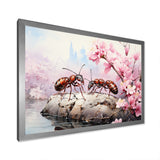 Pastel Gatherers Red Ants Pink Blossoms - Ant Wall Art Prints