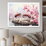 Pastel Gatherers Red Ants Pink Blossoms - Ant Wall Art Prints