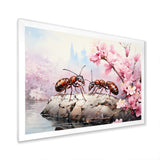 Pastel Gatherers Red Ants Pink Blossoms - Ant Wall Art Prints