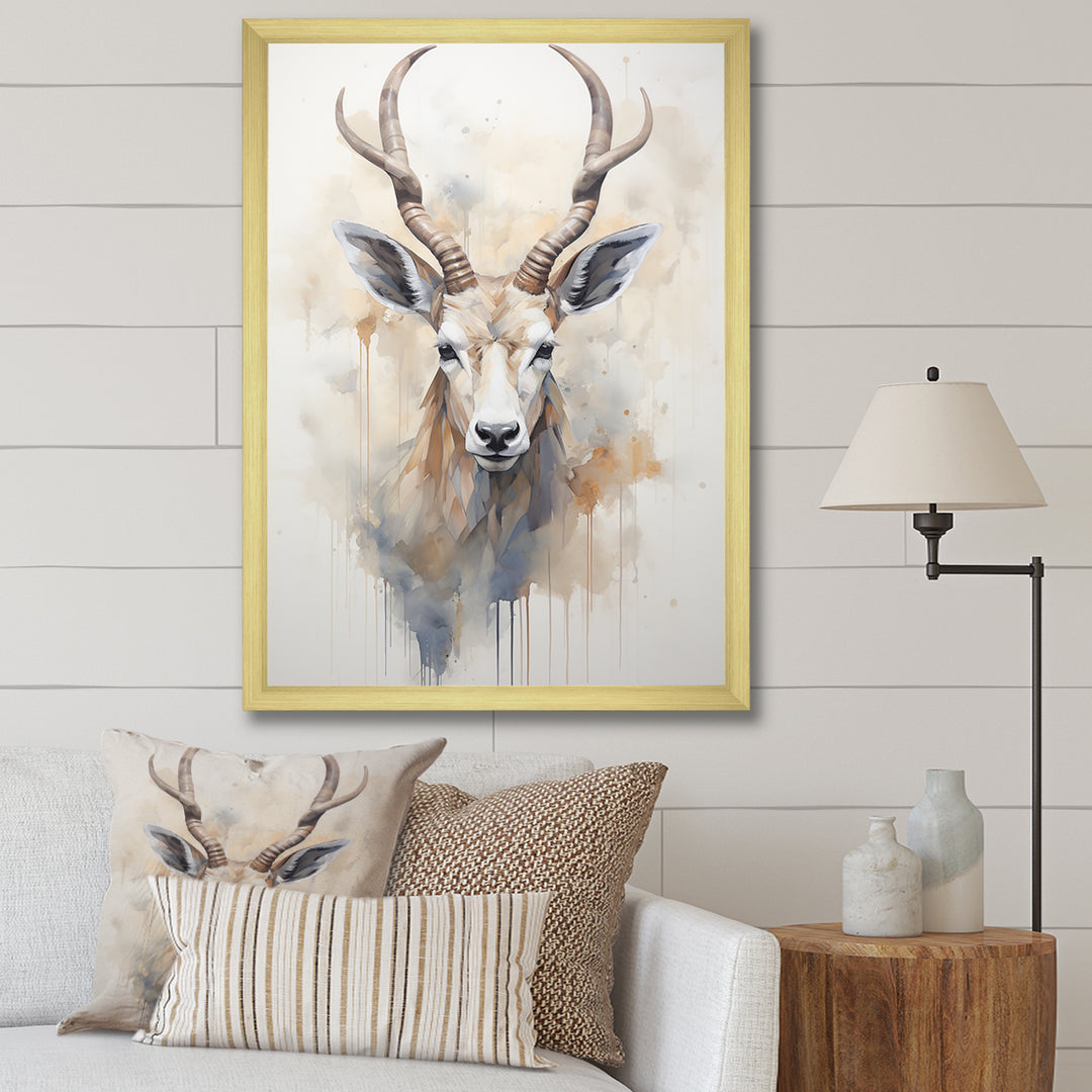 Minimalism Beige Antelope Ibex - Antelope Canvas Wall Art