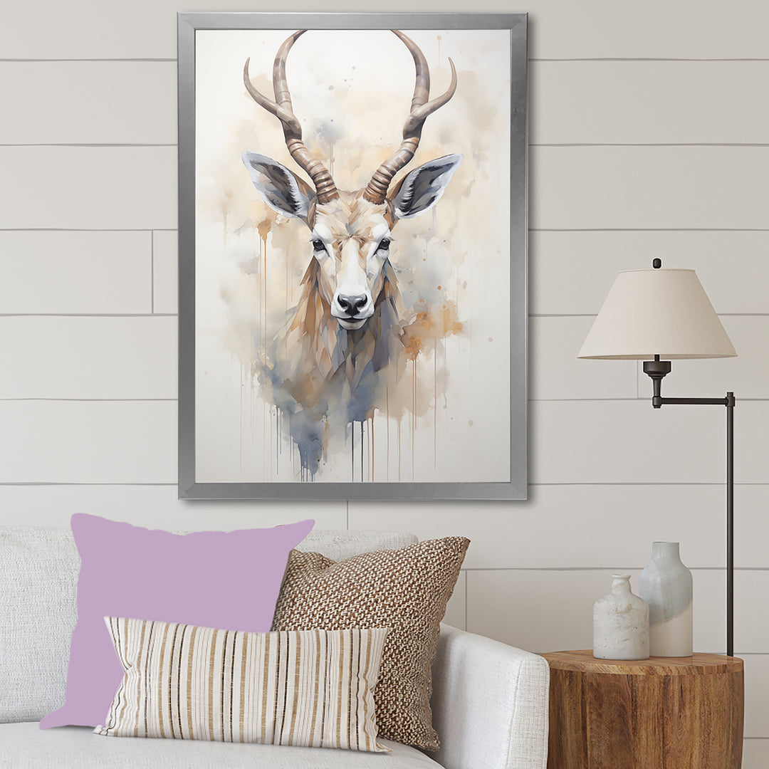Minimalism Beige Antelope Ibex - Antelope Canvas Wall Art
