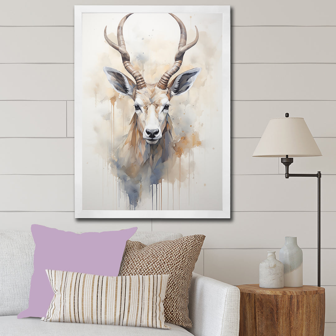 Minimalism Beige Antelope Ibex - Antelope Canvas Wall Art