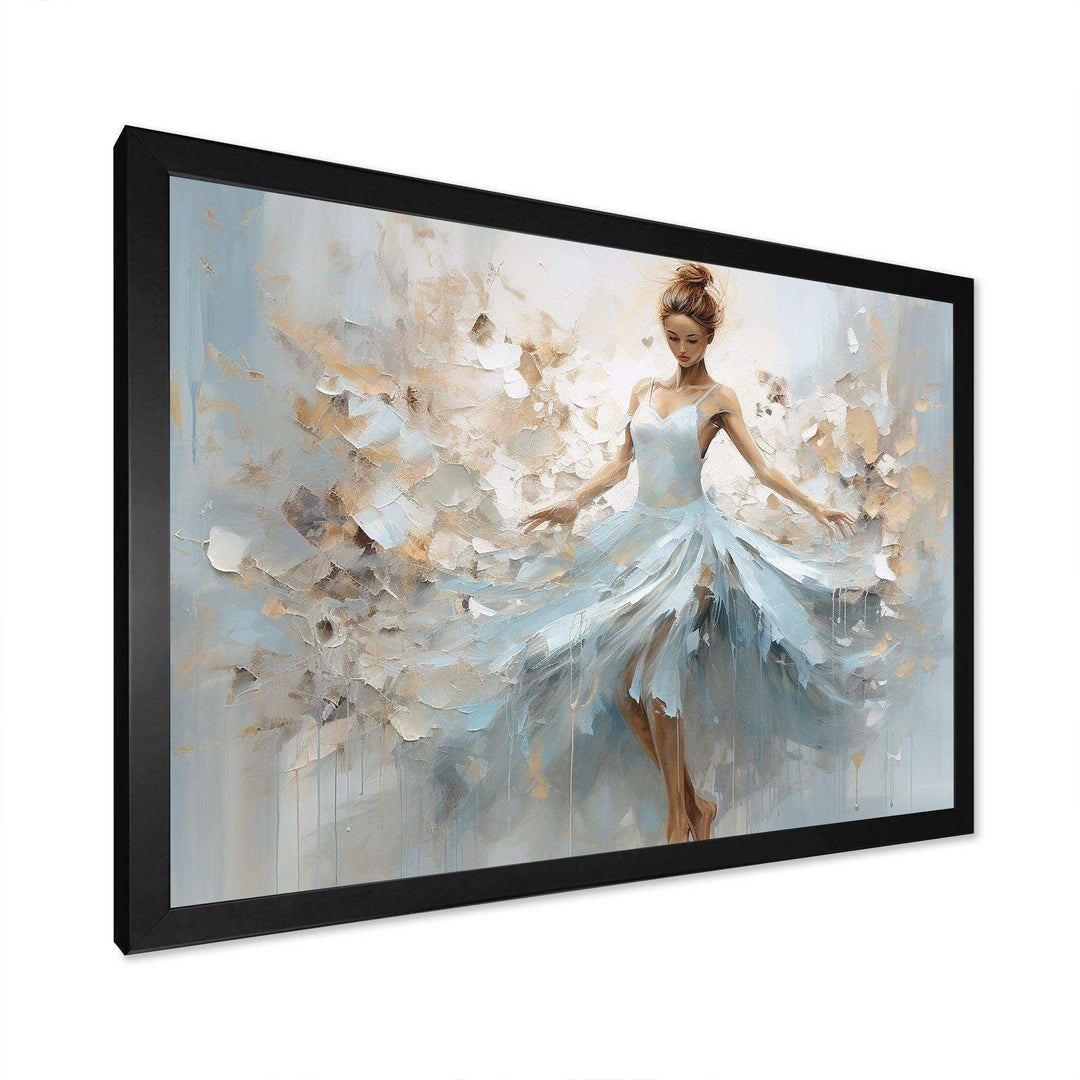 Blue Gold Minimalism Ballerina - Fashion Canvas Wall Art